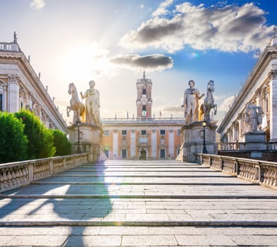 Square on the Capitoline Hill with Statues, Rome, Italy.
