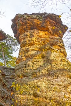 Colorful Pinnacle in the Autumn Light in Giant City State Park in Illinois