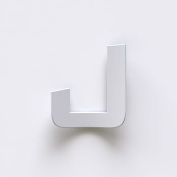 Bent paper font with long shadows  Letter J 3D render illustration isolated on gray background