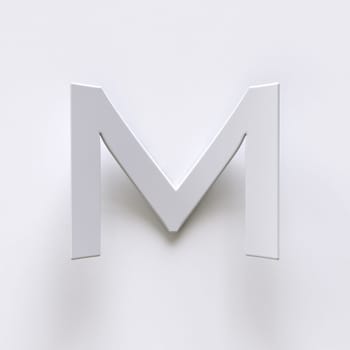 Bent paper font with long shadows  Letter M 3D render illustration isolated on gray background
