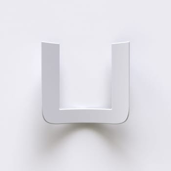 Bent paper font with long shadows  Letter U 3D render illustration isolated on gray background