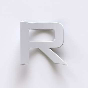 Bent paper font with long shadows  Letter R 3D render illustration isolated on gray background