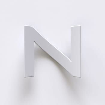 Bent paper font with long shadows  Letter N 3D render illustration isolated on gray background