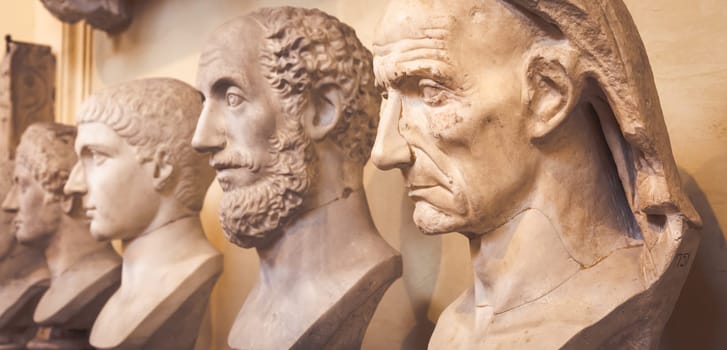 ROME, VATICAN STATE - CIRCA AUGUST 2020: classic statues perspective in Vatican Museum