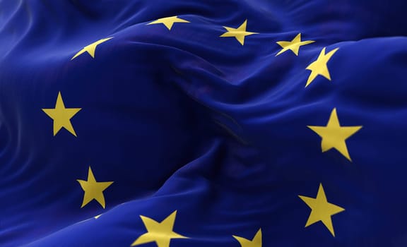 The flag of The European Union flapping in the wind. Economic and finance Community. Politics and Economy. Transnational political government