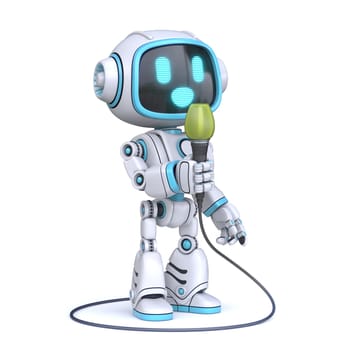 Cute blue robot singing 3D rendering illustration isolated on white background