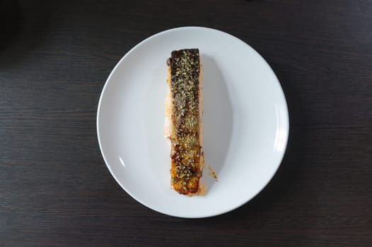 Salmon Steak with Grilled  on white dish