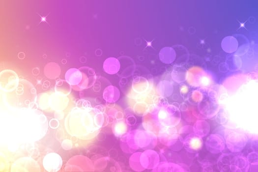 A festive abstract pink yellow orange gradient background texture with glitter defocused sparkle bokeh circles and stars. Card concept for Happy New Year, party invitation, valentine or other holidays.