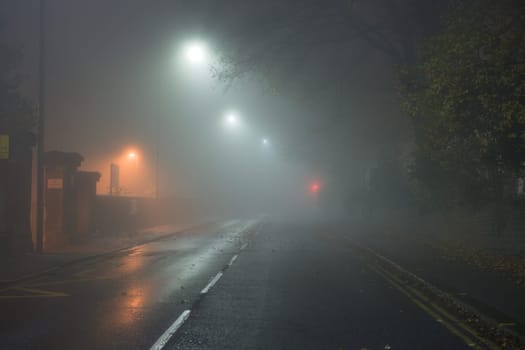 Sheffield, United Kingdom, 8th November, 2020: Extremely foggy glossop road in sheffield, outside King edward VII upper school entrance, broomhall.