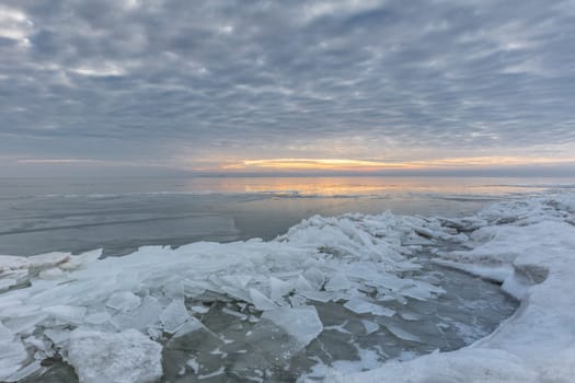 sunrise in winter. Razim Lake. Danube Delta, Romania