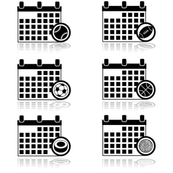 Icon set showing a calendar combined with different sports