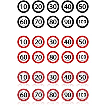 Traffic signs showing different speed limits in km/h