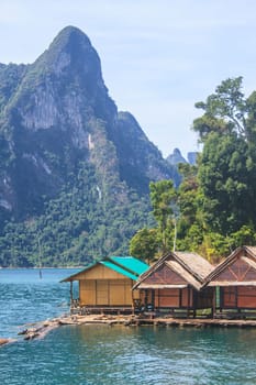 Floating residence raft in Khao Sok National Park, Mountain and Lake in Southern Thailand