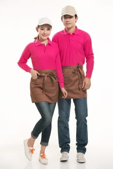 Wear clothing occupation Chinese waiters in white background