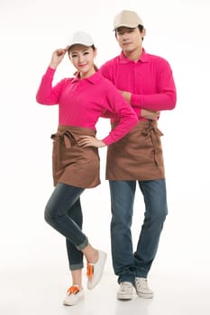 Wear clothing occupation Chinese waiters in white background