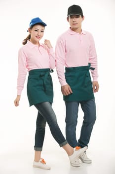 Wear clothing occupation Chinese waiters in white background