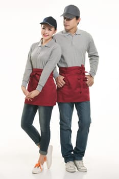 Wear clothing occupation Chinese waiters in white background