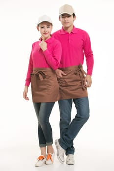 Wear clothing occupation Chinese waiters in white background