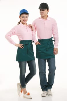 Wear clothing occupation Chinese waiters in white background