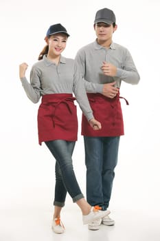 Wear clothing occupation Chinese waiters in white background