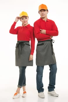 Wear clothing occupation Chinese waiters in white background