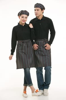 Wear clothing occupation Chinese waiters in white background