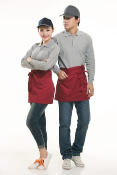 Wear clothing occupation Chinese waiters in white background