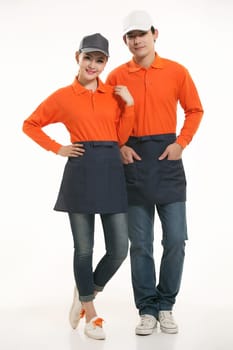 Wear clothing occupation Chinese waiters in white background