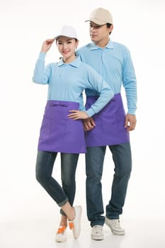 Wear clothing occupation Chinese waiters in white background