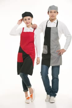 Wear clothing occupation Chinese waiters in white background