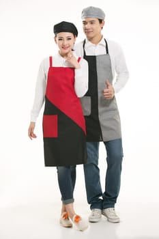 Wear clothing occupation Chinese waiters in white background
