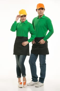 Wear clothing occupation Chinese waiters in white background
