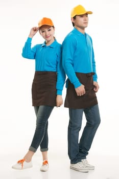 Wear clothing occupation Chinese waiters in white background