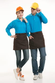 Wear clothing occupation Chinese waiters in white background