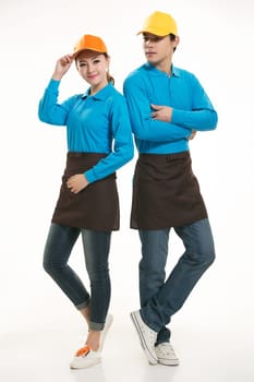 Wear clothing occupation Chinese waiters in white background