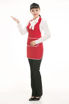 Wear clothing occupation Chinese waiters in white background