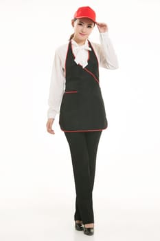 Wear clothing occupation Chinese waiters in white background