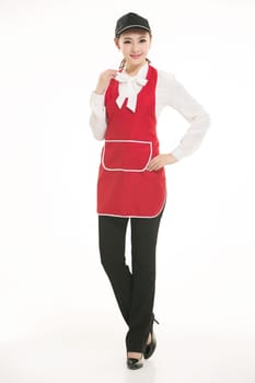 Wear clothing occupation Chinese waiters in white background