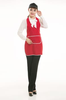 Wear clothing occupation Chinese waiters in white background