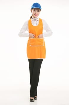 Wear clothing occupation Chinese waiters in white background