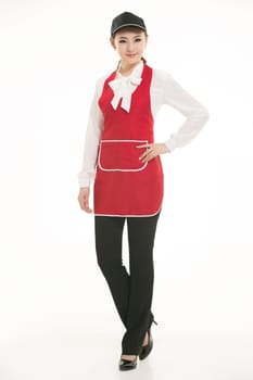 Wear clothing occupation Chinese waiters in white background