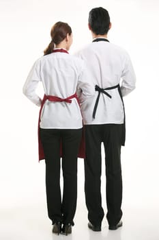 Wear clothing occupation Chinese waiters in white background