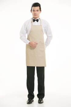 Wear clothing occupation Chinese waiters in white background