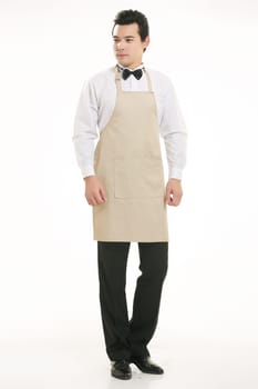 Wear clothing occupation Chinese waiters in white background