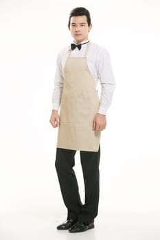 Wear clothing occupation Chinese waiters in white background