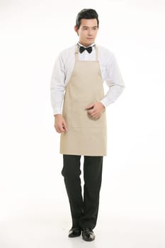 Wear clothing occupation Chinese waiters in white background