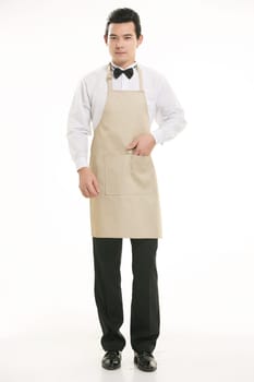 Wear clothing occupation Chinese waiters in white background