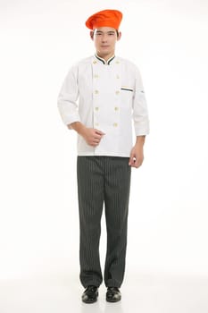 Wearing all kinds of clothing chef dietitian in front of white background