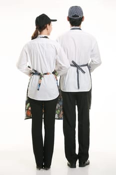 Wear clothing occupation Chinese waiters in white background