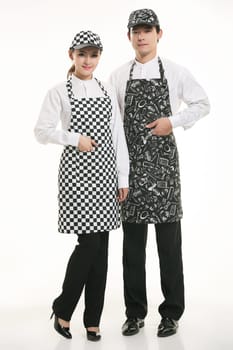 Wear clothing occupation Chinese waiters in white background